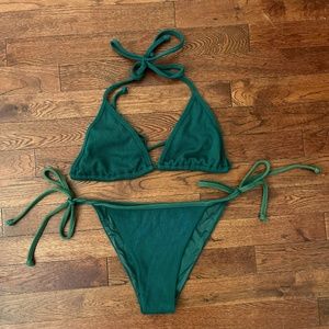 Toluca Swim Palm Green Triangle Bikini w/ Matching Coverup Skirt